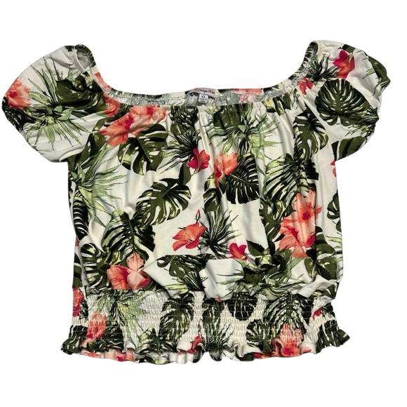 Orange Kiss - Women’s Smocked Tropical Floral Palm Top Sz XL - Picture 2 of 6